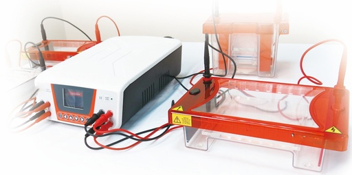 [SK-ELECTRO-1122] SafeBlue Electrophoresis System, including SafeBlue illuminator, electrophoresis gel tanks, amber filter lid, image enhancer film and red/black cable